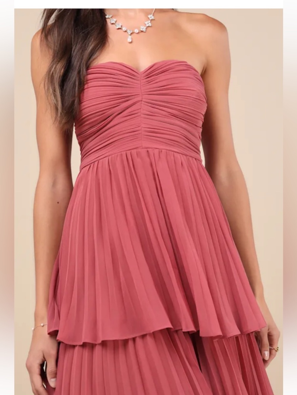 NWT Lulus Seriously Sensational Rusty Rose Strapless Tiered Maxi Dress - Picture 3 of 7